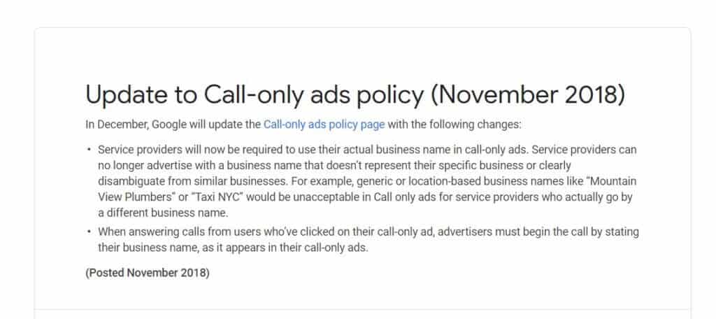 Call-only Ads Policy
